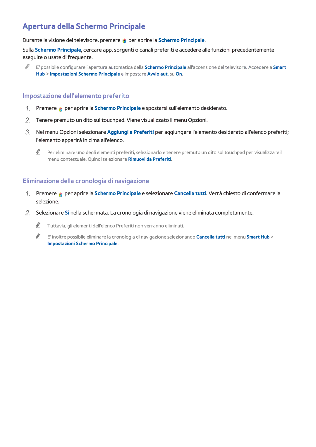 Samsung UE65H8000STXXH, UE55H8000SLXXH manual Apertura della Schermo Principale, Impostazione dellelemento preferito 