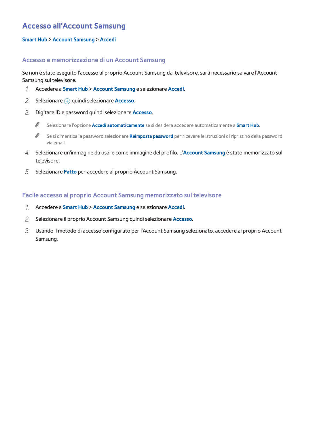 Samsung UE55H8000SLXXH, UE48H8000SLXXH manual Accesso allAccount Samsung, Accesso e memorizzazione di un Account Samsung 