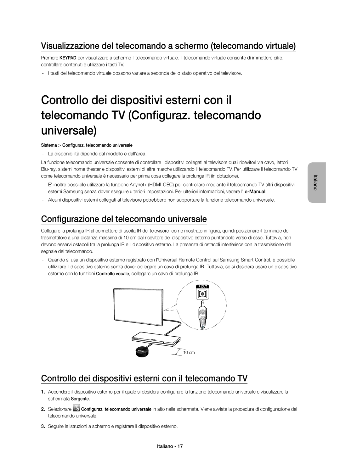 Samsung UE55HU6900SXZG Configurazione del telecomando universale, Controllo dei dispositivi esterni con il telecomando TV 