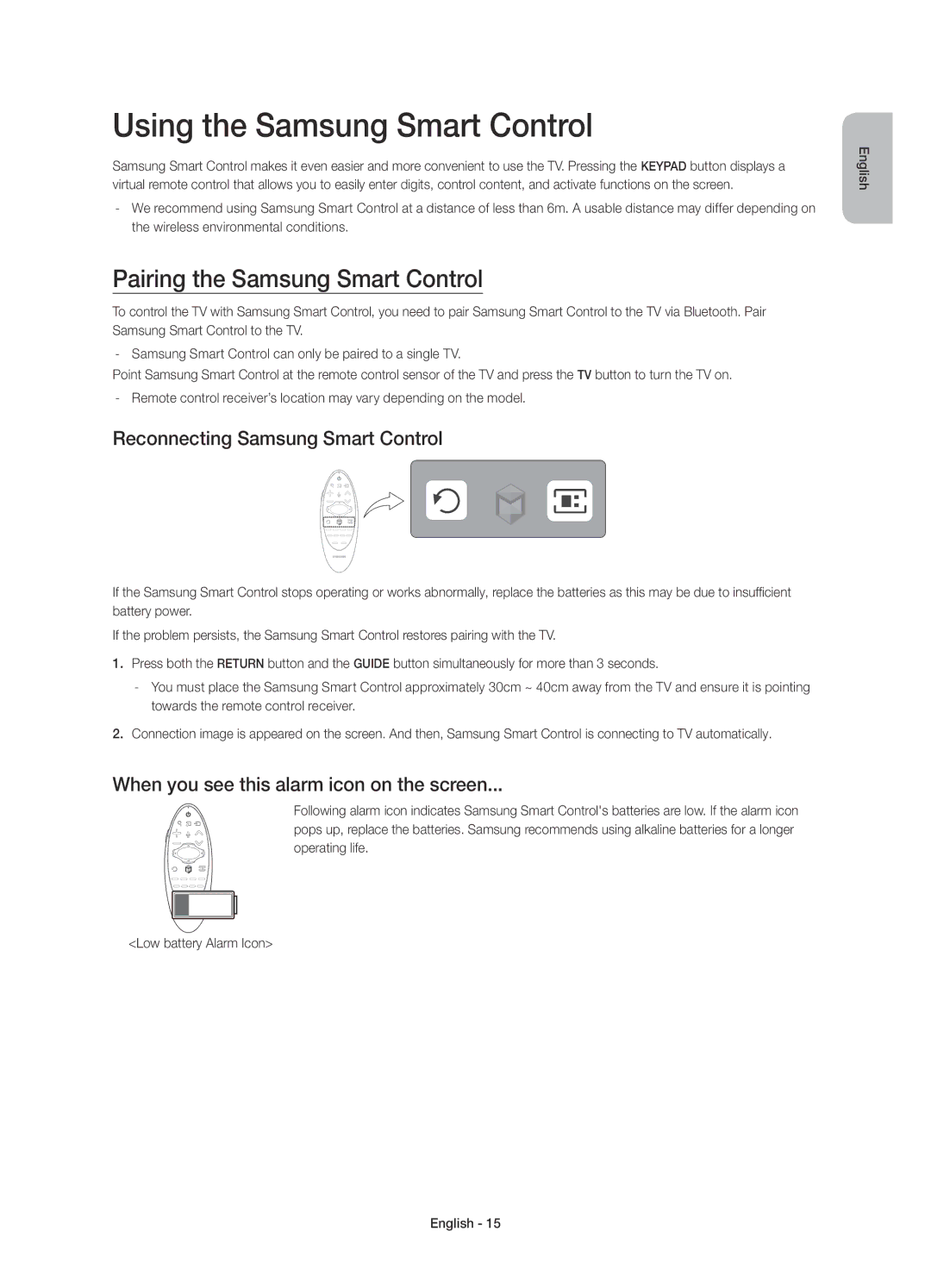 Samsung UE55HU6900SXXC, UE50HU6900SXXC, UE40HU6900SXXC Using the Samsung Smart Control, Pairing the Samsung Smart Control 