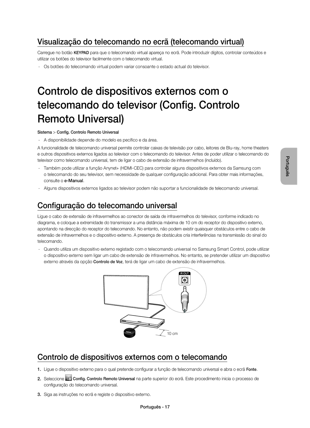 Samsung UE40HU6900SXXC Visualização do telecomando no ecrã telecomando virtual, Configuração do telecomando universal 