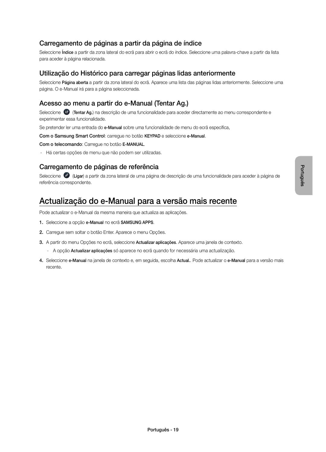 Samsung UE50HU6900SXXC Actualização do e-Manual para a versão mais recente, Acesso ao menu a partir do e-Manual Tentar Ag 