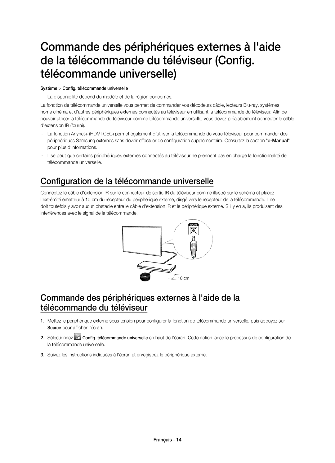 Samsung UE55HU7100SXXN, UE55HU7100SXTK, UE55HU7100SXZG, UE55HU7100SXXC manual Configuration de la télécommande universelle 