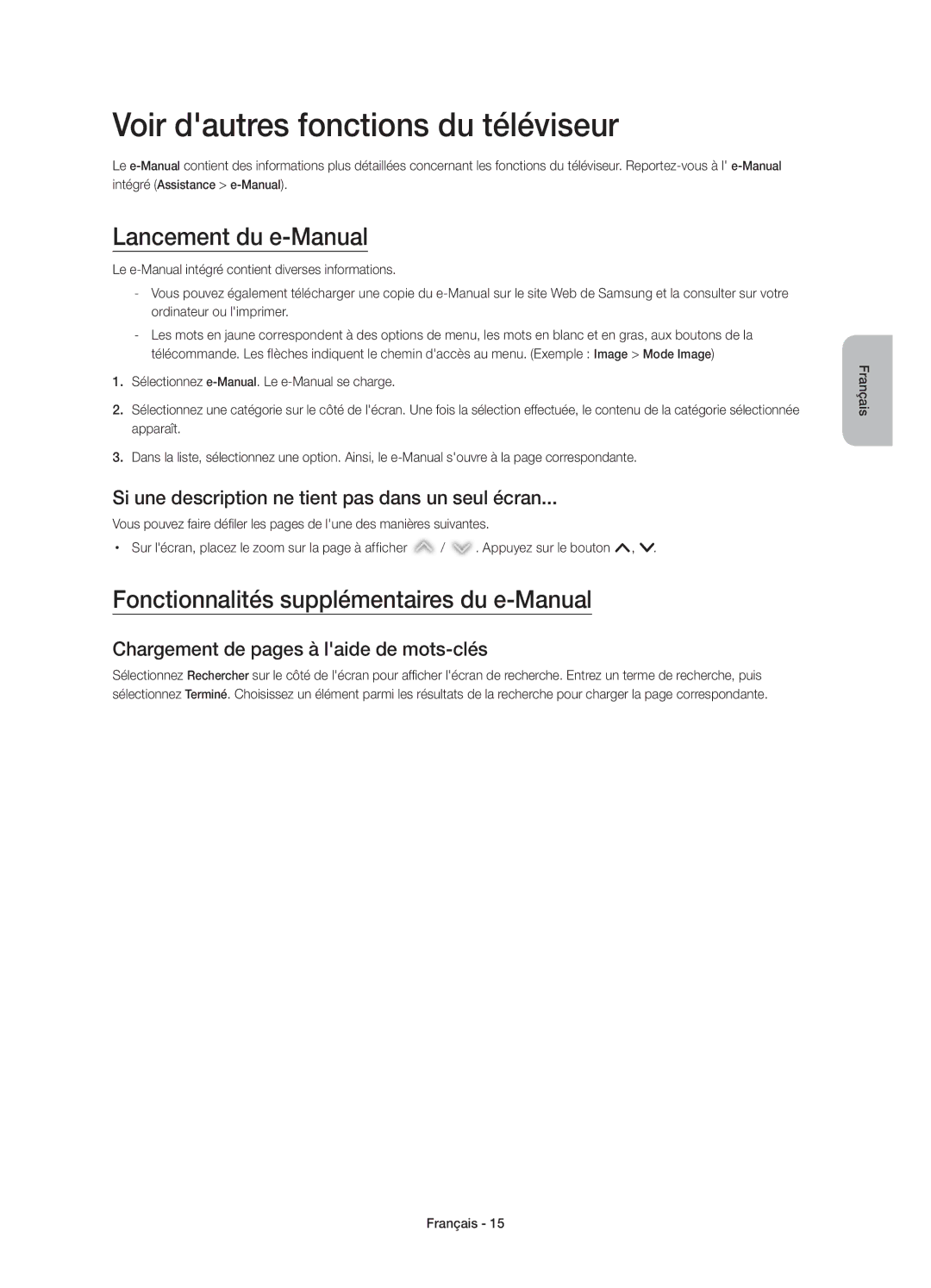 Samsung UE55HU7100SXTK, UE55HU7100SXZG, UE55HU7100SXXC manual Voir dautres fonctions du téléviseur, Lancement du e-Manual 