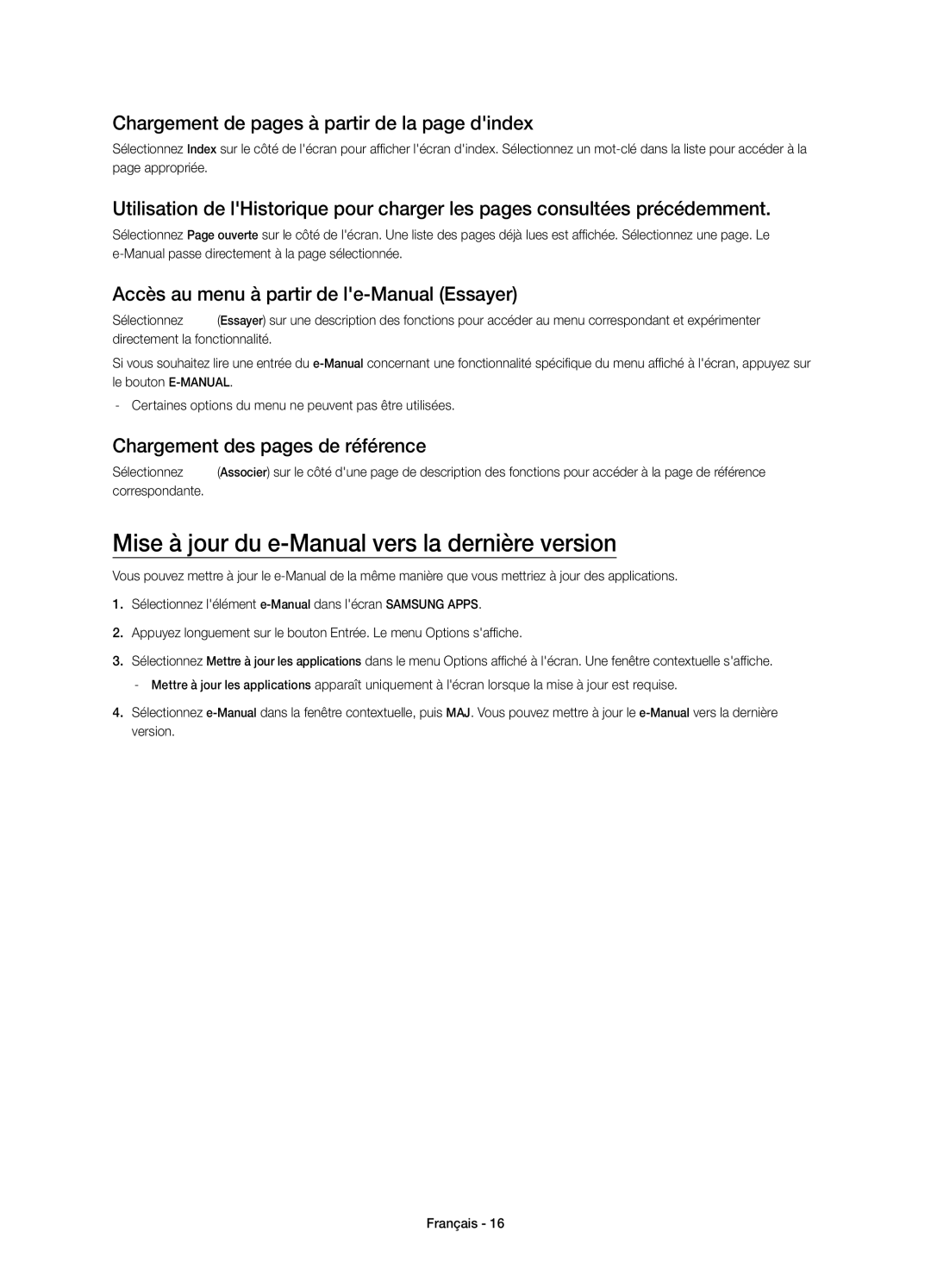 Samsung UE55HU7100SXZG Mise à jour du e-Manual vers la dernière version, Chargement de pages à partir de la page dindex 