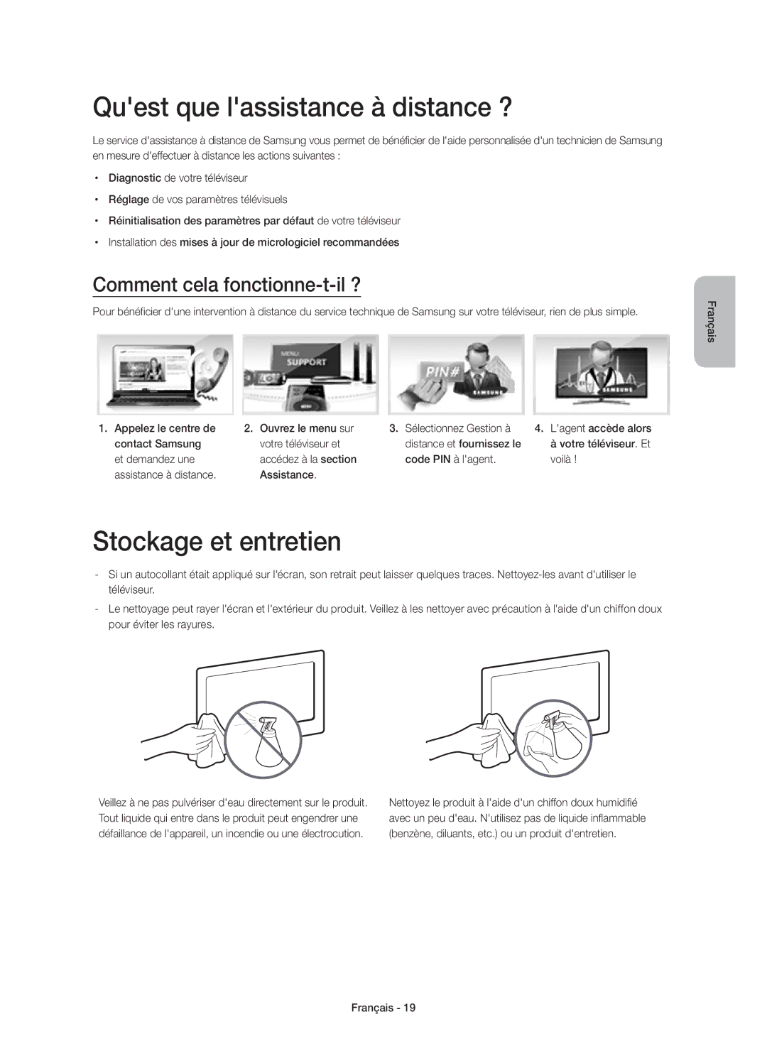 Samsung UE65HU7100SXZF manual Quest que lassistance à distance ?, Stockage et entretien, Comment cela fonctionne-t-il ? 