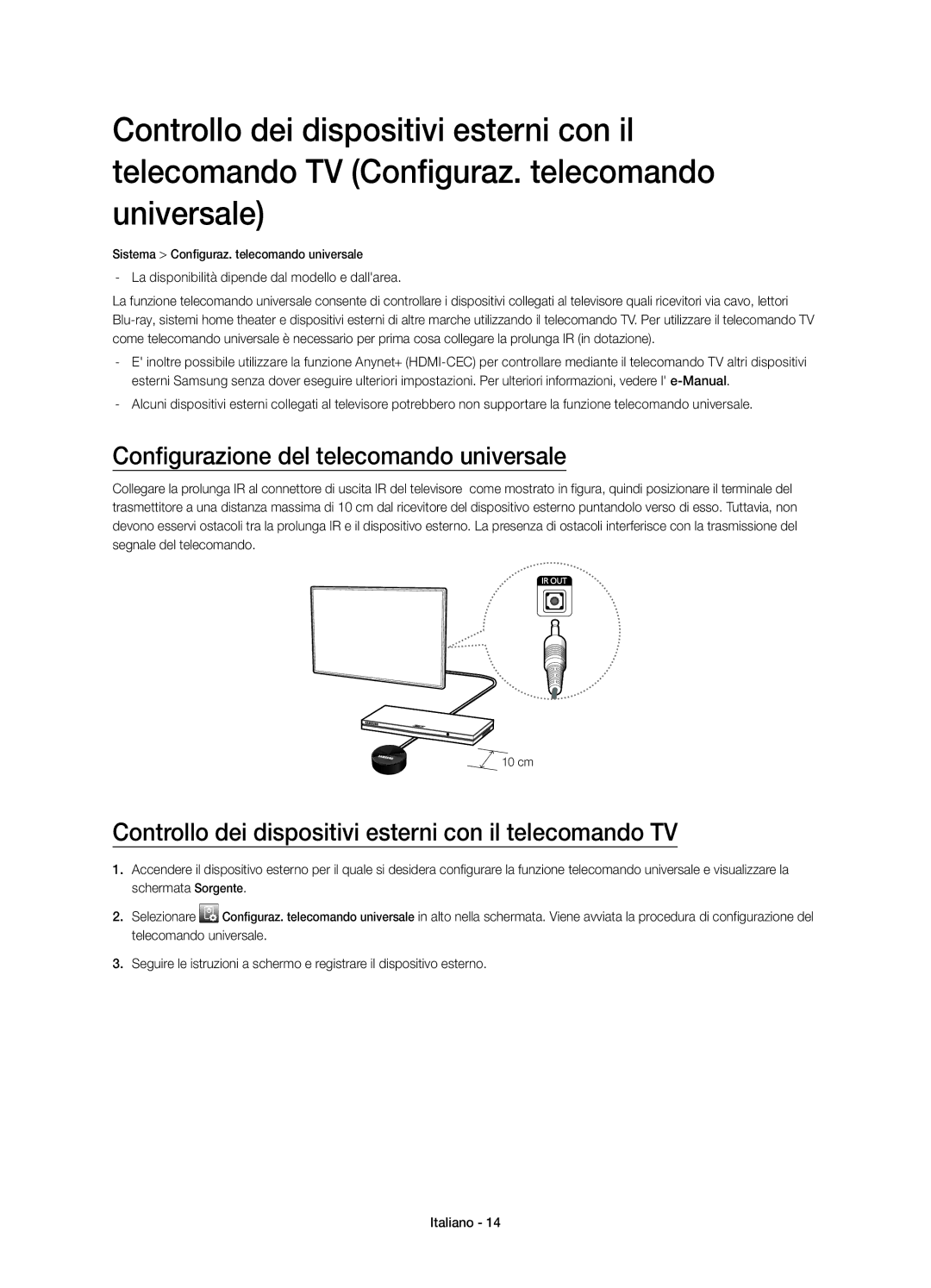 Samsung UE65HU7100SXXH Configurazione del telecomando universale, Controllo dei dispositivi esterni con il telecomando TV 