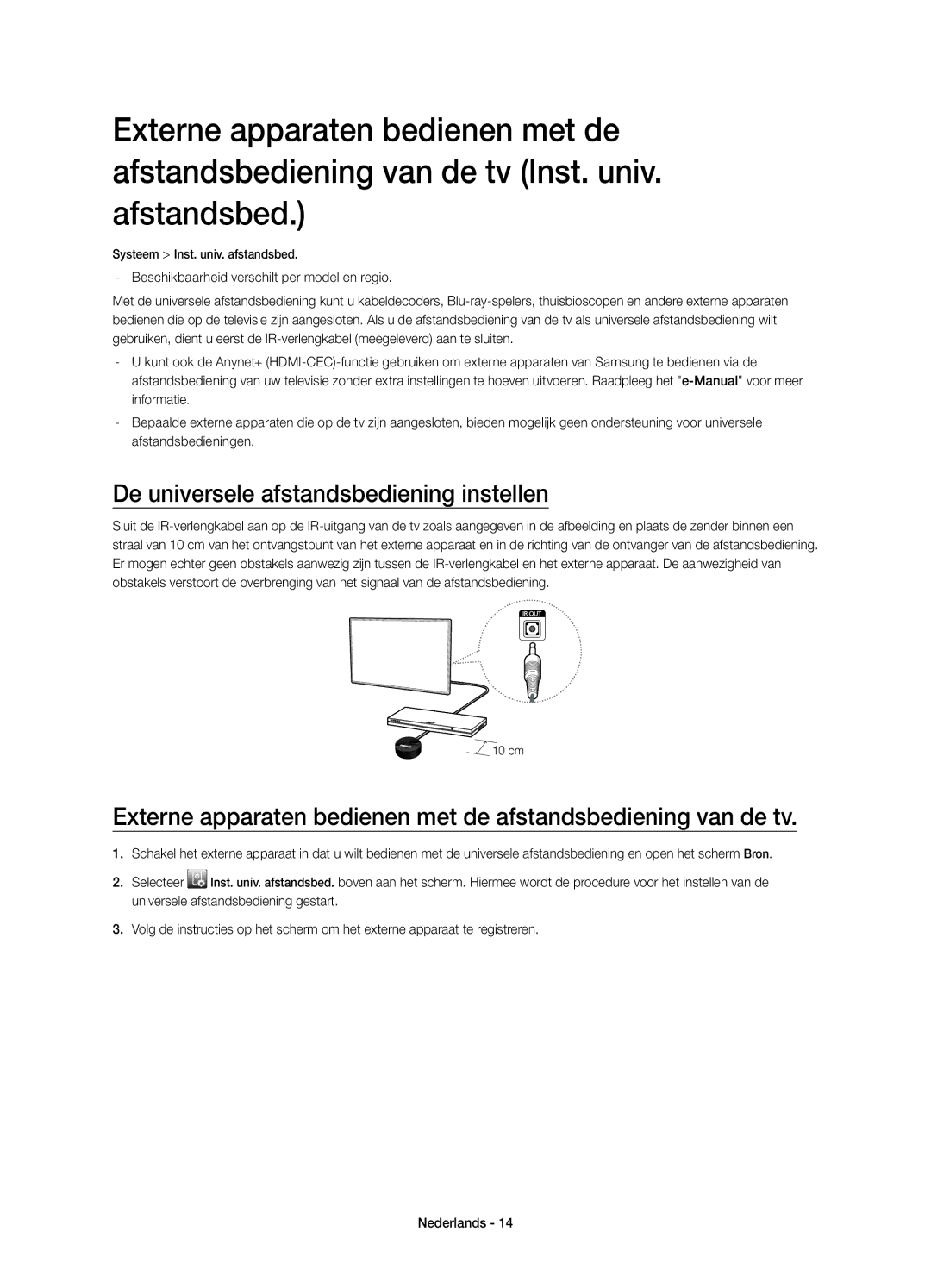 Samsung UE55HU7100SXZF, UE55HU7100SXZG, UE55HU7100SXXC, UE65HU7100SXZG manual De universele afstandsbediening instellen 