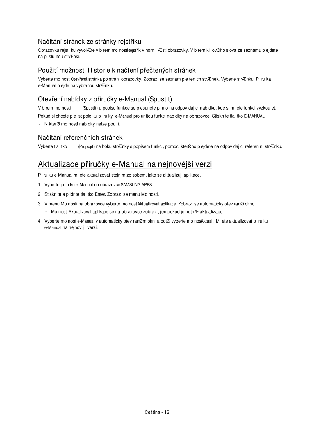 Samsung UE55HU7100SXZF manual Aktualizace příručky e-Manual na nejnovější verzi, Načítání stránek ze stránky rejstříku 