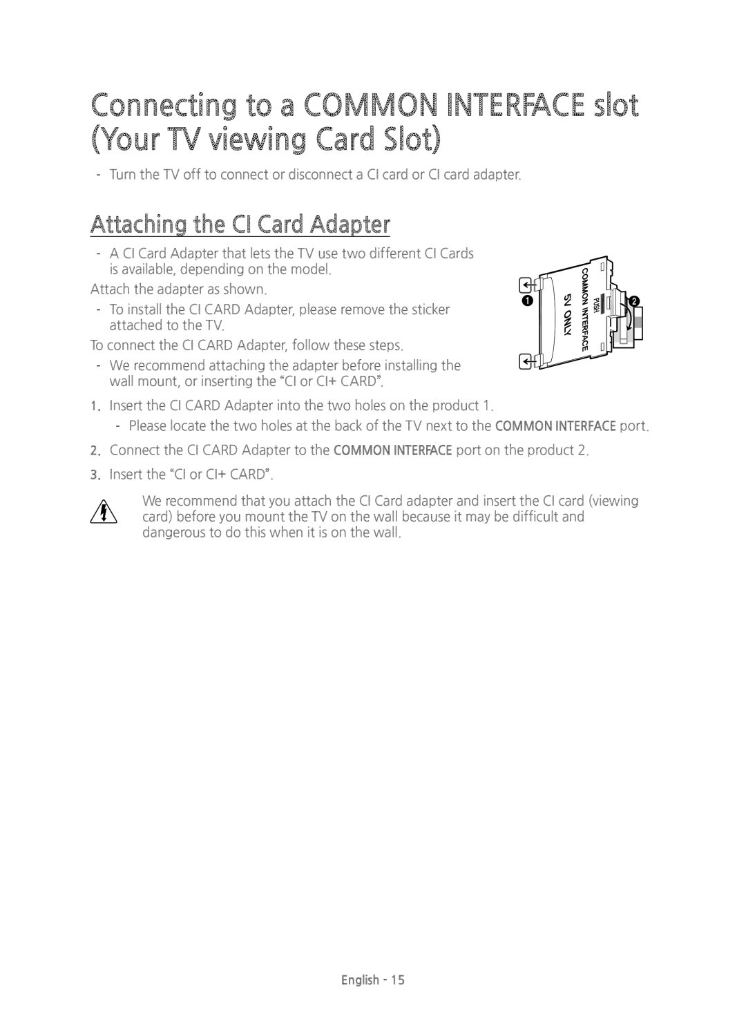 Samsung UE55HU7100UXXH, UE55HU7100UXXU, UE65HU7100UXXU manual Attaching the CI Card Adapter 