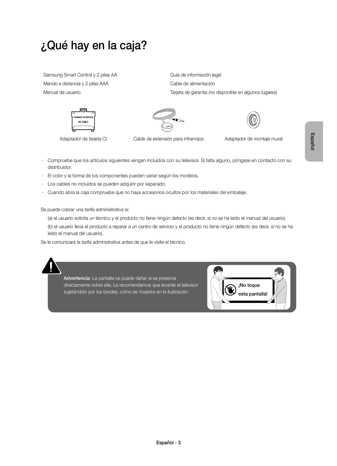 Samsung UE65HU7200SXXC, UE55HU7200SXXC manual ¿Qué hay en la caja? 