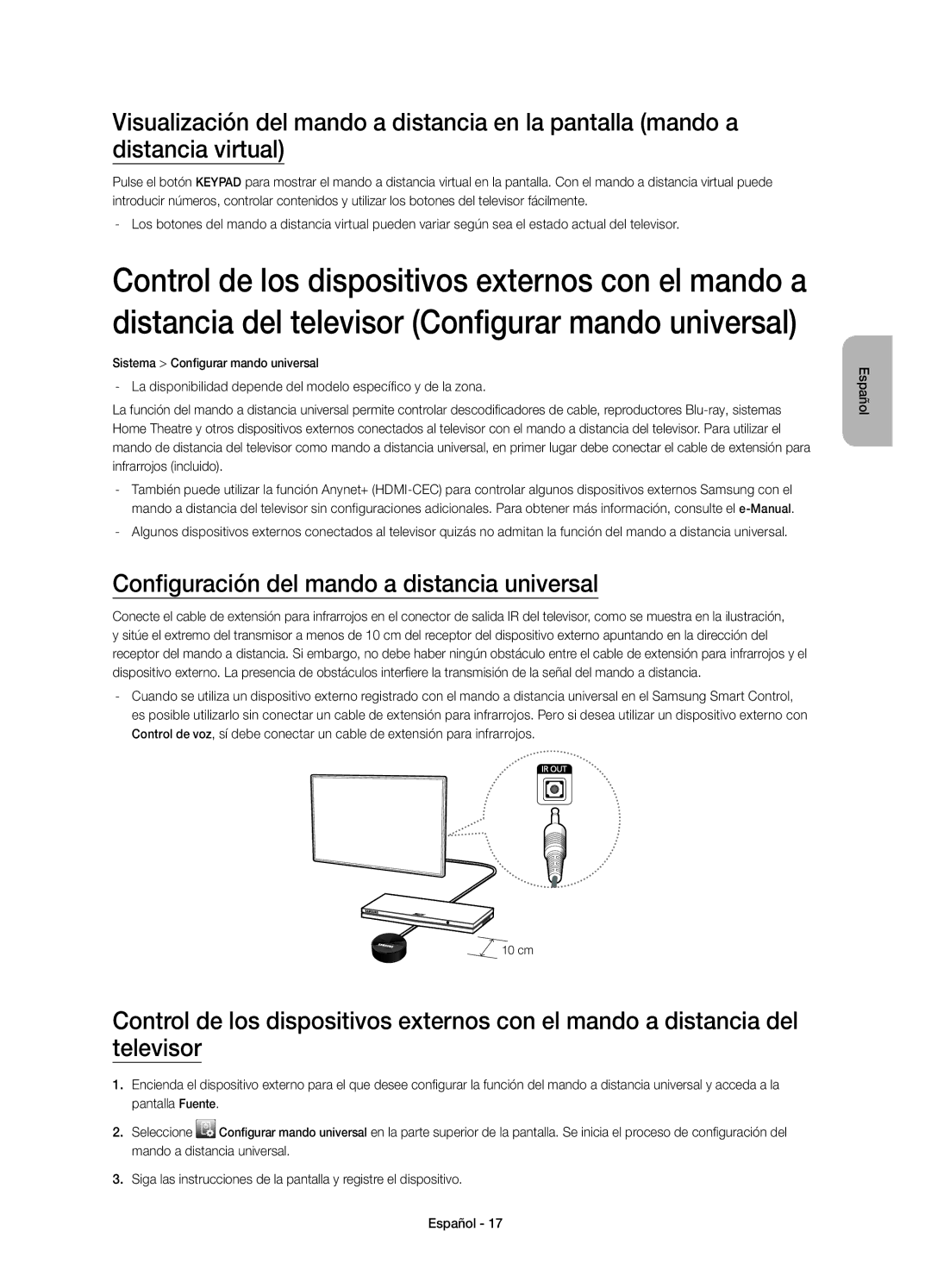 Samsung UE65HU7200SXXC, UE55HU7200SXXC manual Configuración del mando a distancia universal 