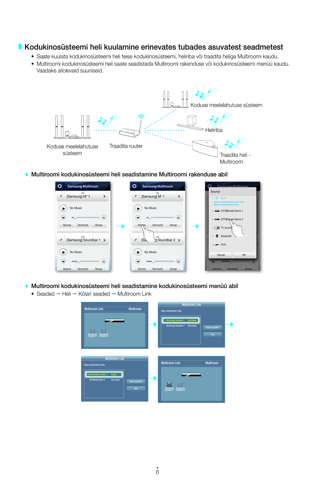 Samsung UE48H6470SSXZG, UE55HU7200SXXH, UE22H5610AWXXH manual Traadita heli, Seaded Heli Kõlari seaded Multiroom Link 