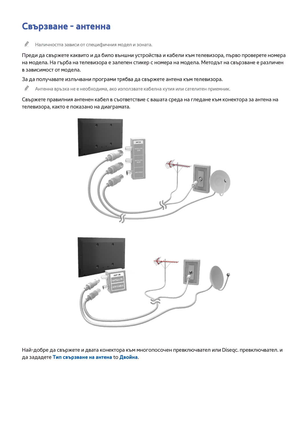 Samsung UE65HU7500LXXH, UE55HU7200SXXH, UE40HU6900SXXH, UE55HU7500LXXH, UE55HU6900SXXH, UE48HU7500LXXH manual Свързване антенна 