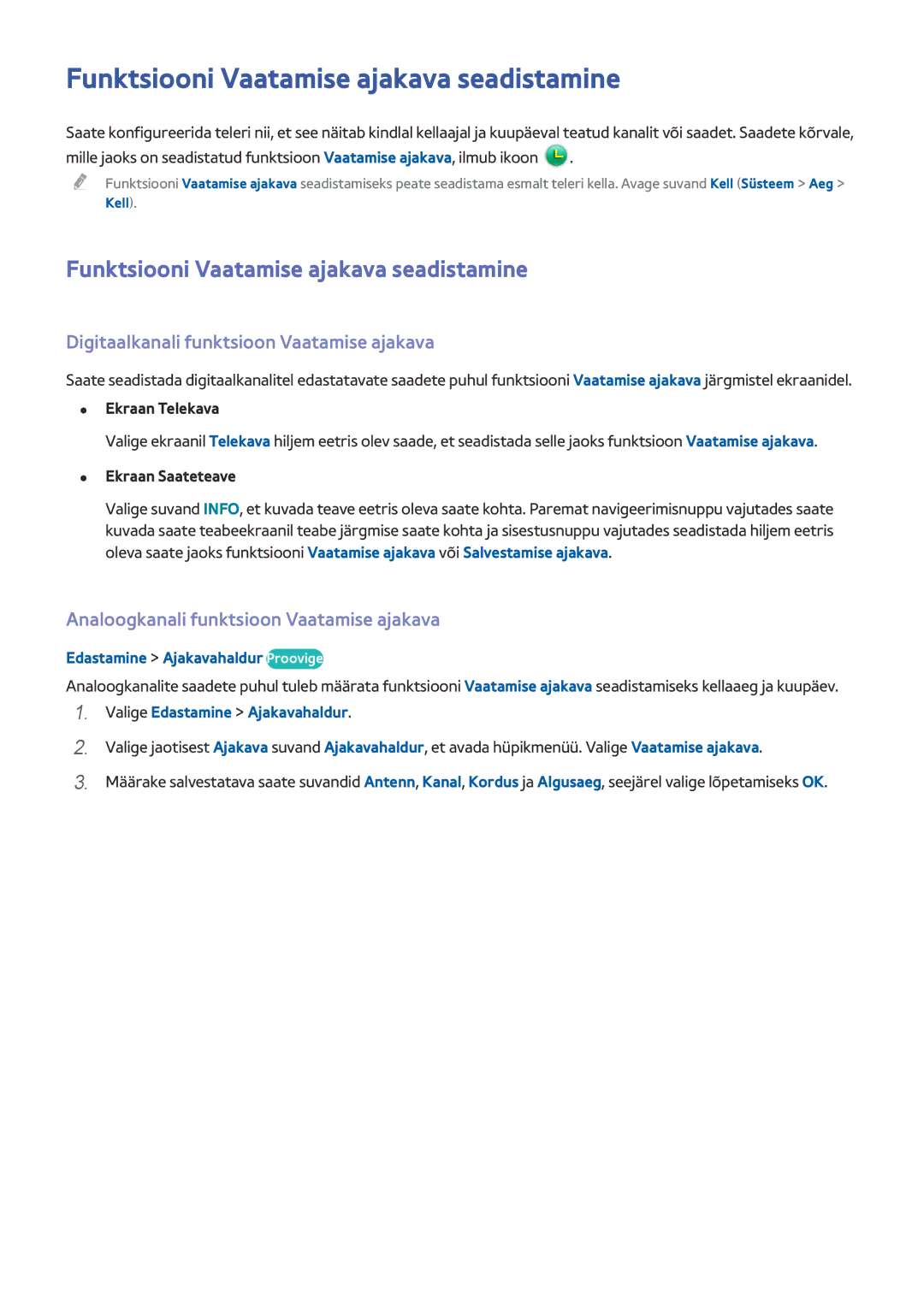 Samsung UE55HU6900SXZG manual Funktsiooni Vaatamise ajakava seadistamine, Digitaalkanali funktsioon Vaatamise ajakava 