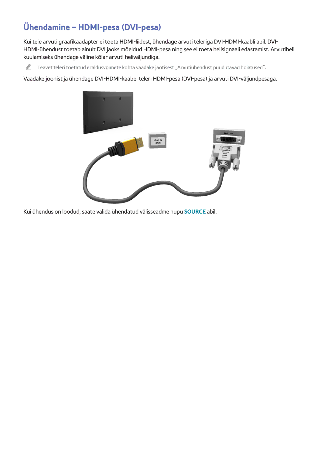 Samsung UE75HU7500TXXH, UE55HU7200SXXH, UE65HU7200SXZG, UE65HU7200SXXH, UE55HU6900SXZG manual Ühendamine HDMI-pesa DVI-pesa 