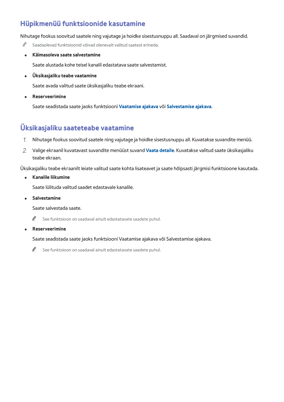 Samsung UE55HU7200SXXH, UE65HU7200SXZG, UE65HU7200SXXH, UE55HU6900SXZG, UE55HU7500TXXH Üksikasjaliku saateteabe vaatamine 