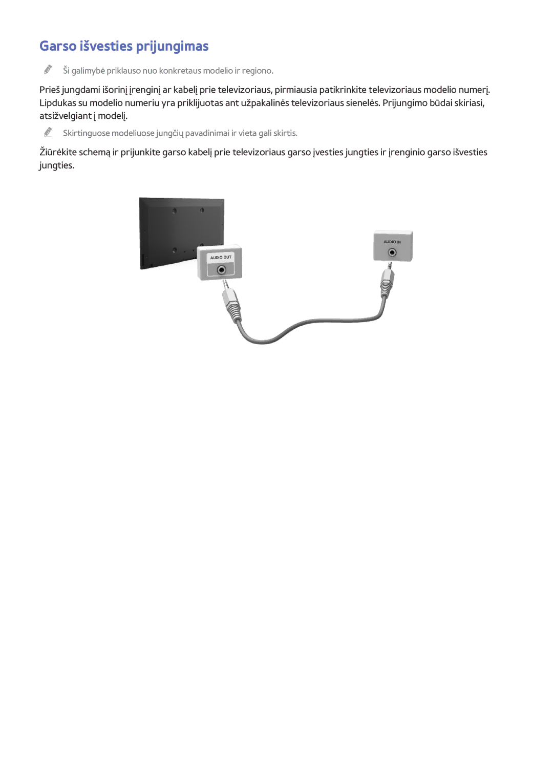 Samsung UE65HU8200TXXH, UE55HU7200SXXH, UE65HU7200SXZG, UE65HU7200SXXH, UE55HU6900SXZG manual Garso išvesties prijungimas 