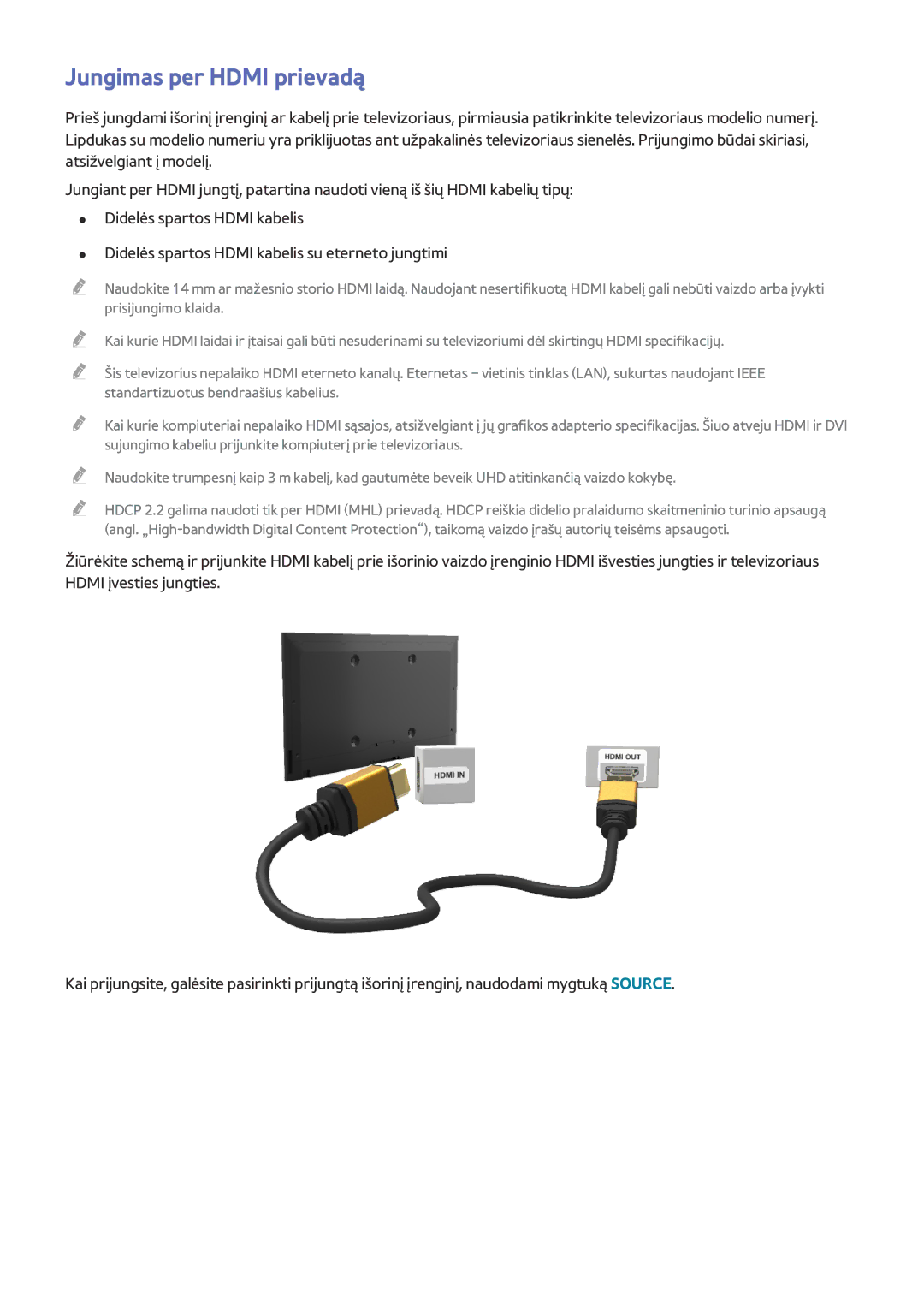 Samsung UE55HU6900UXXH, UE55HU7200SXXH, UE65HU7200SXZG, UE65HU7200SXXH, UE55HU6900SXZG manual Jungimas per Hdmi prievadą 