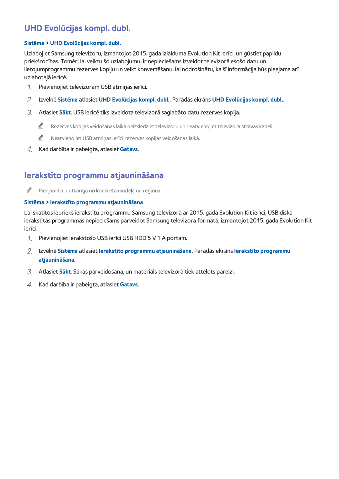 Samsung UE55HU8500TXXH, UE55HU7200SXXH manual Ierakstīto programmu atjaunināšana, Sistēma UHD Evolūcijas kompl. dubl 