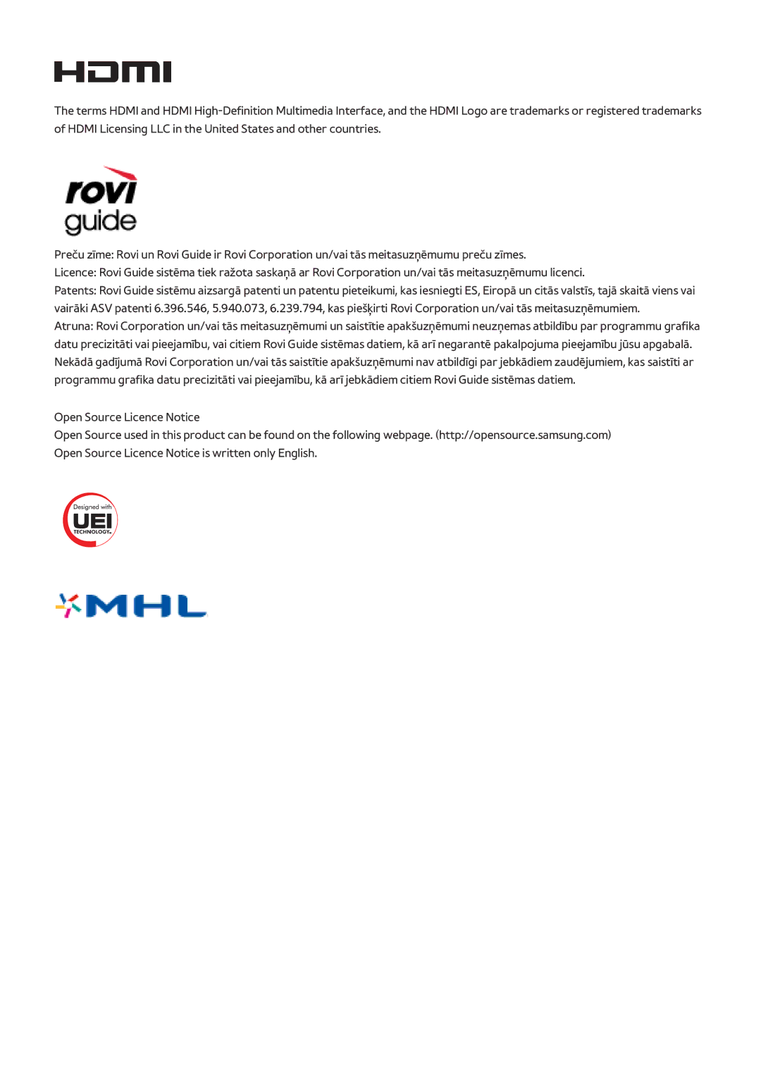 Samsung UE55HU8500TXXH, UE55HU7200SXXH, UE65HU7200SXZG, UE65HU7200SXXH, UE55HU6900SXZG manual Open Source Licence Notice 