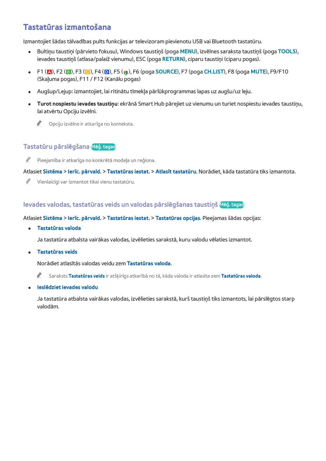 Samsung UE55HU8200TXXH, UE55HU7200SXXH manual Tastatūras izmantošana, Tastatūru pārslēgšana Mēģ. tagad, Tastatūras veids 