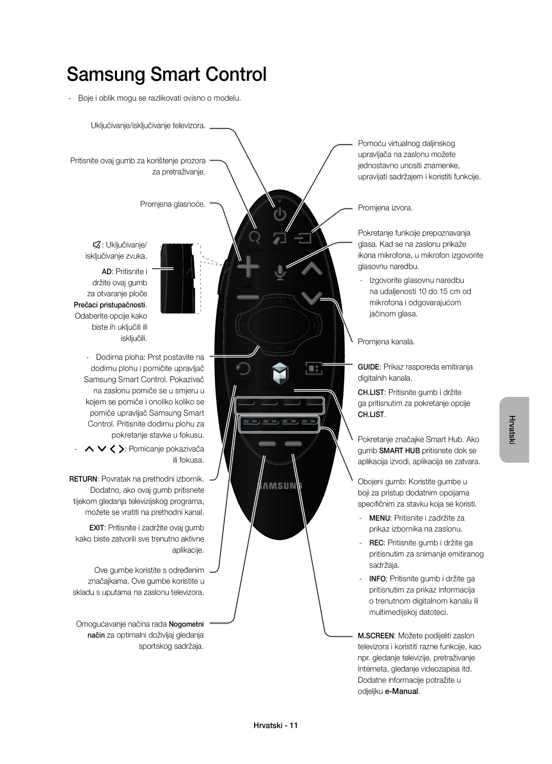 Samsung UE65HU7200SXZF, UE55HU7200SXZG manual Promjena glasnoće, Odaberite opcije kako, Dodirna ploha Prst postavite na 