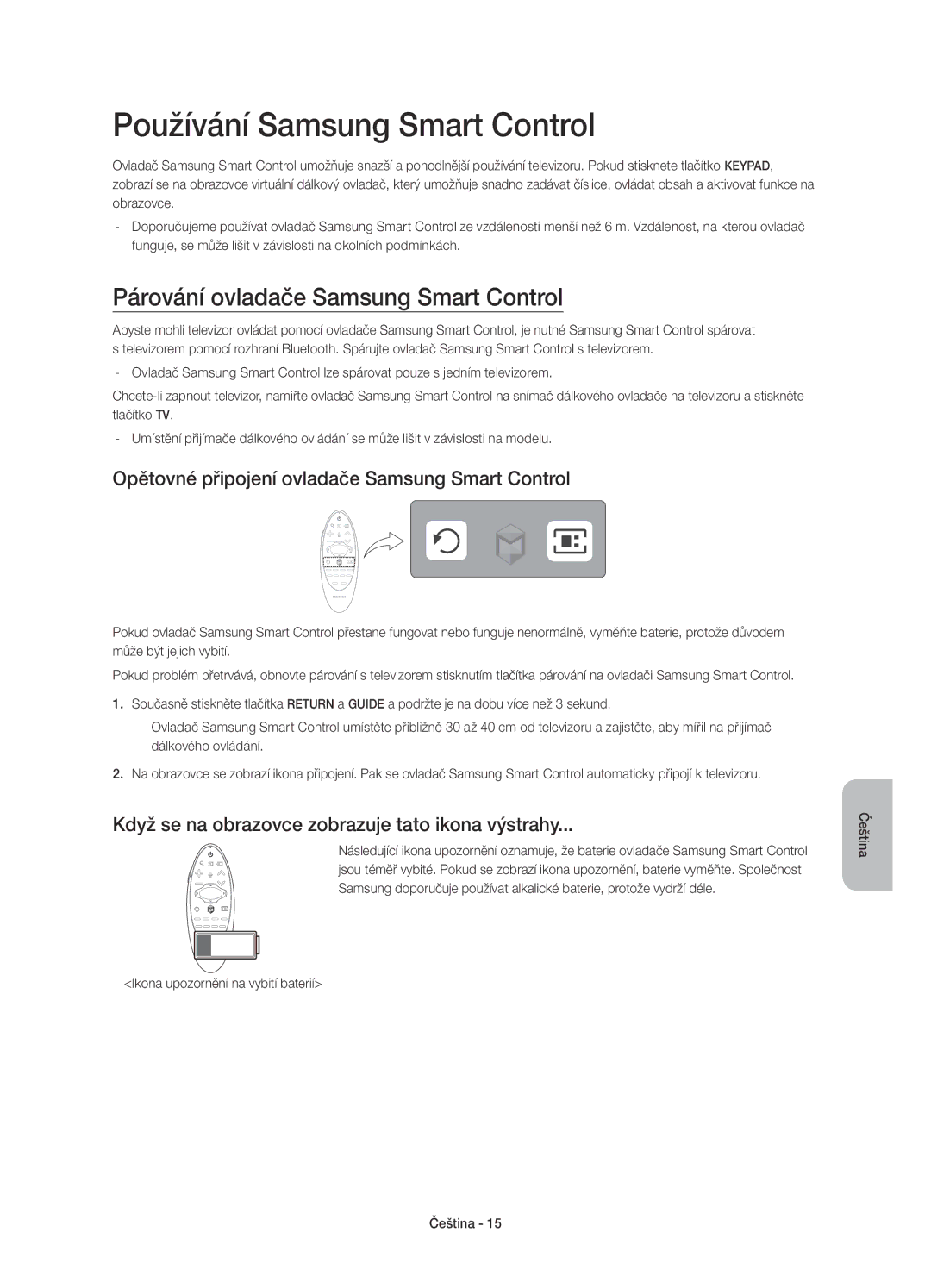 Samsung UE65HU7200SXZF, UE55HU7200SXZG manual Používání Samsung Smart Control, Párování ovladače Samsung Smart Control 