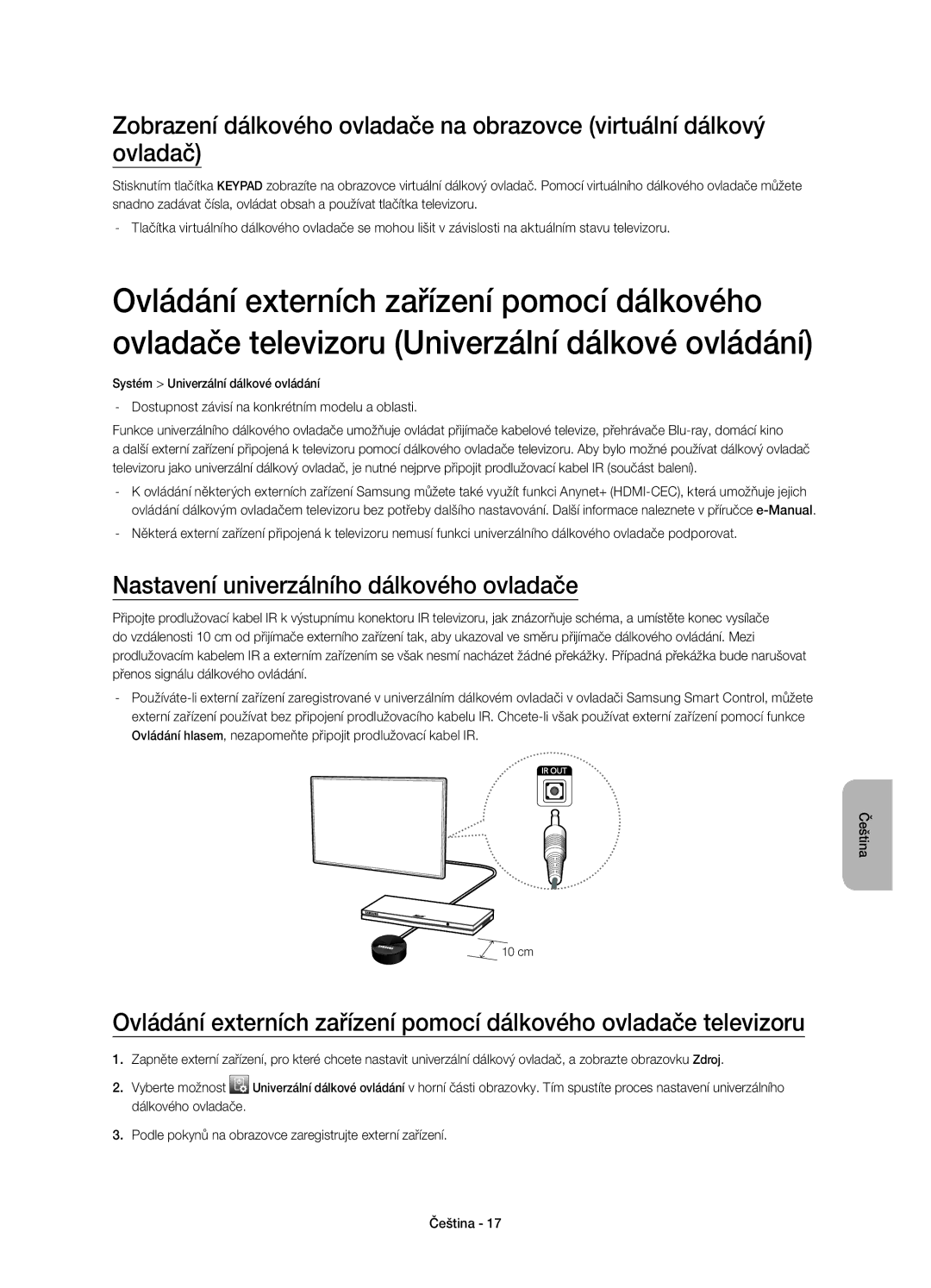 Samsung UE55HU7200SXXN, UE55HU7200SXZG, UE55HU7200SXXH, UE55HU7200SXXC manual Nastavení univerzálního dálkového ovladače 