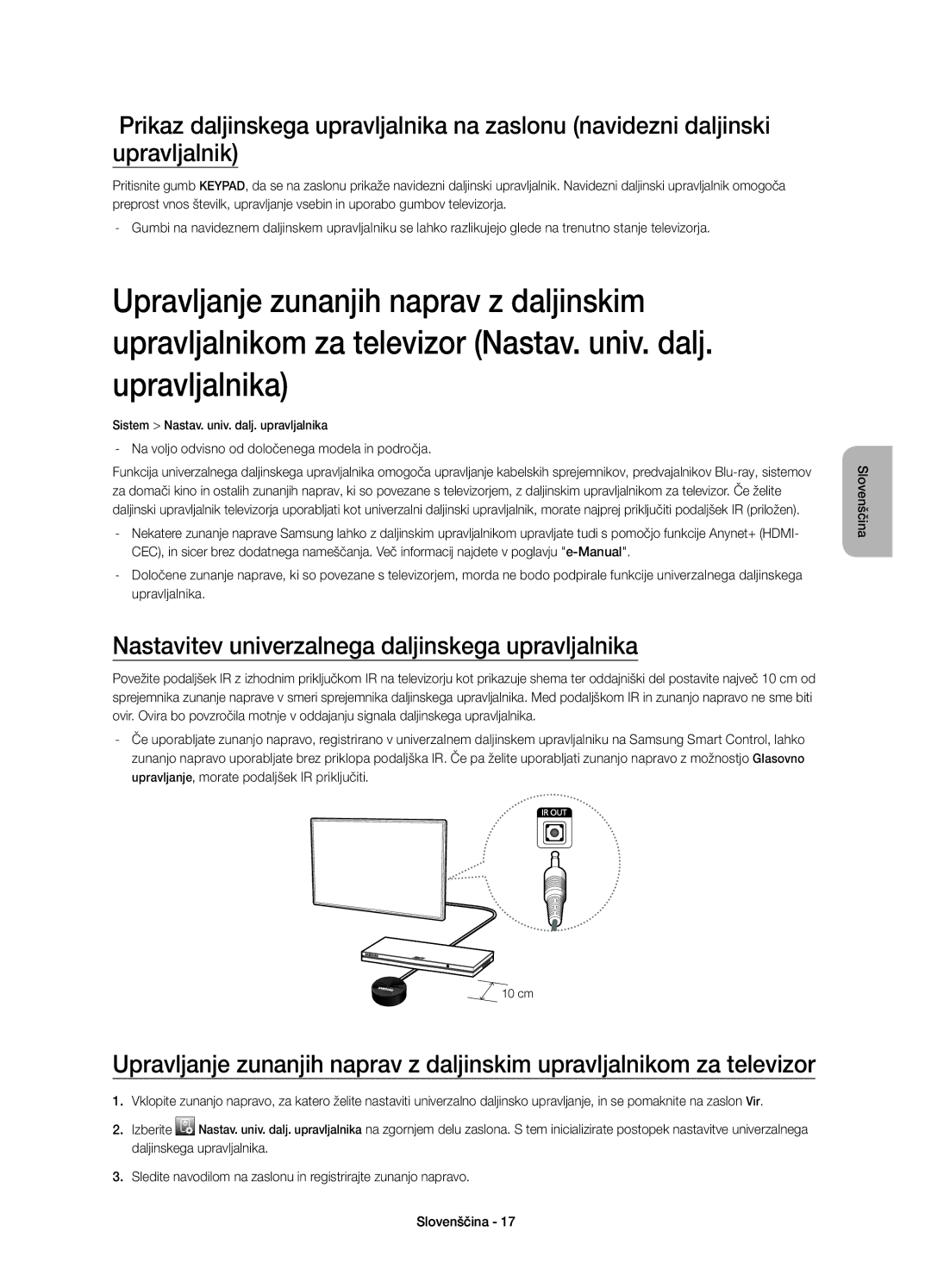 Samsung UE65HU7200SXXN, UE55HU7200SXZG, UE55HU7200SXXH, UE55HU7200SXXC Nastavitev univerzalnega daljinskega upravljalnika 