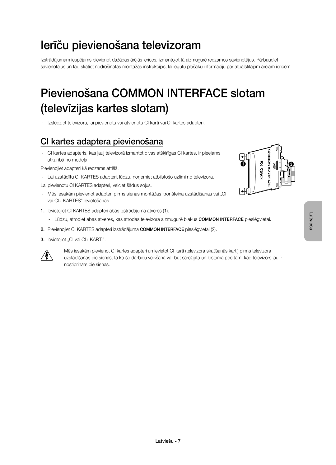 Samsung UE65HU7200SXXN, UE55HU7200SXZG, UE55HU7200SXXH Ierīču pievienošana televizoram, CI kartes adaptera pievienošana 