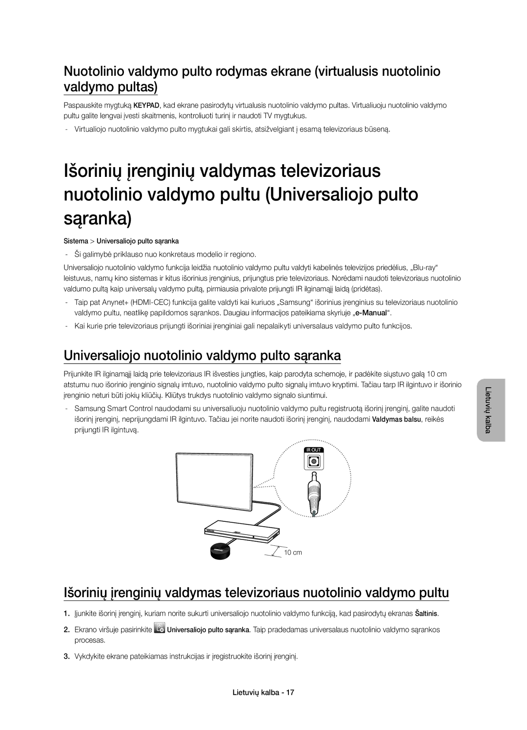 Samsung UE65HU7200SXZG, UE55HU7200SXZG, UE55HU7200SXXH, UE55HU7200SXXC manual Universaliojo nuotolinio valdymo pulto sąranka 