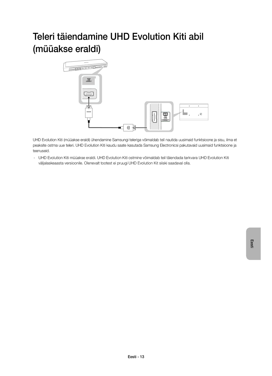 Samsung UE55HU7200UXXH, UE55HU7200SXZG, UE55HU7200SXXH manual Teleri täiendamine UHD Evolution Kiti abil müüakse eraldi 