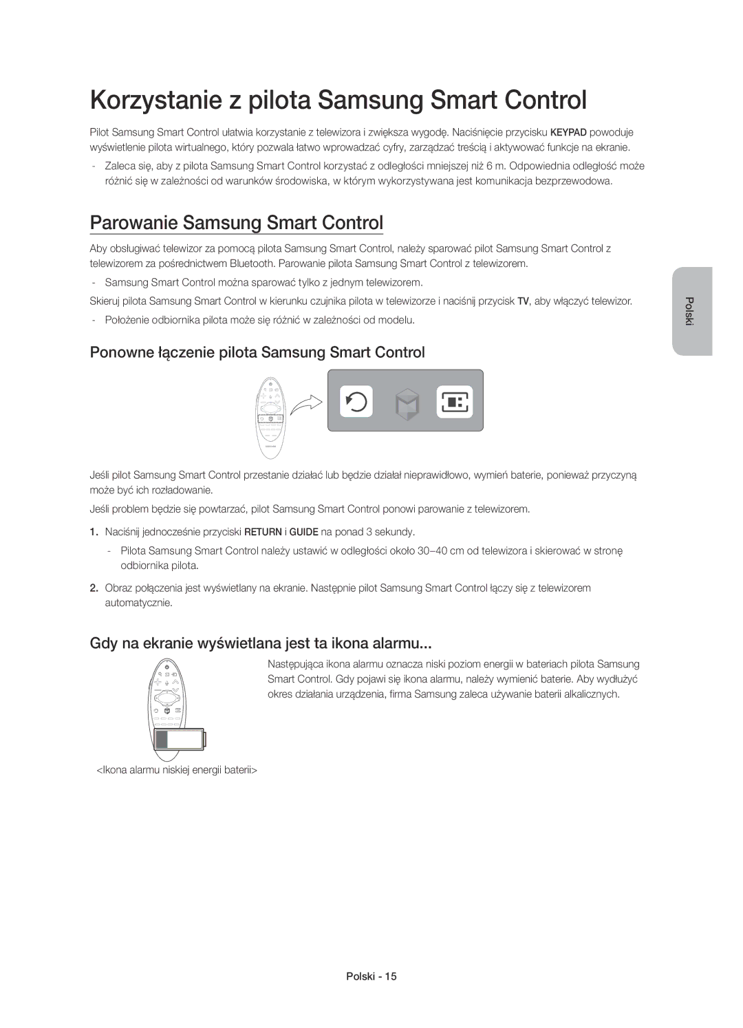 Samsung UE55HU7200SXXN, UE55HU7200SXZG manual Korzystanie z pilota Samsung Smart Control, Parowanie Samsung Smart Control 