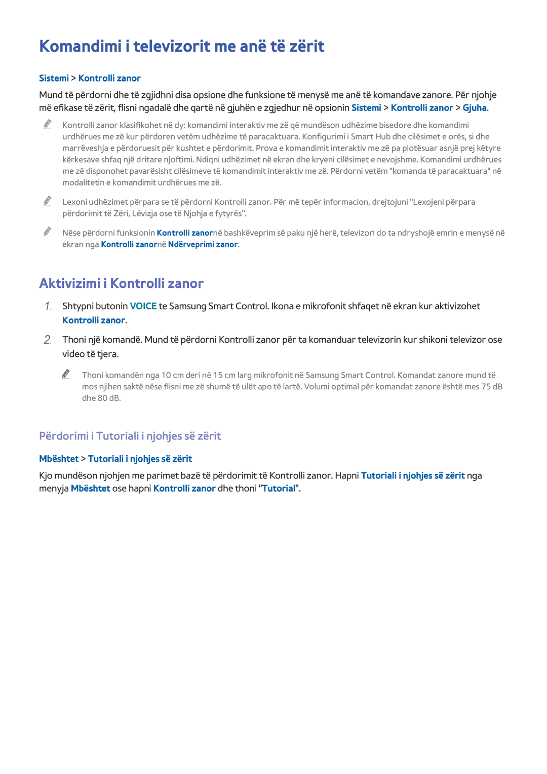 Samsung UE55HU7500TXXH, UE55HU8500TXXH manual Komandimi i televizorit me anë të zërit, Aktivizimi i Kontrolli zanor 