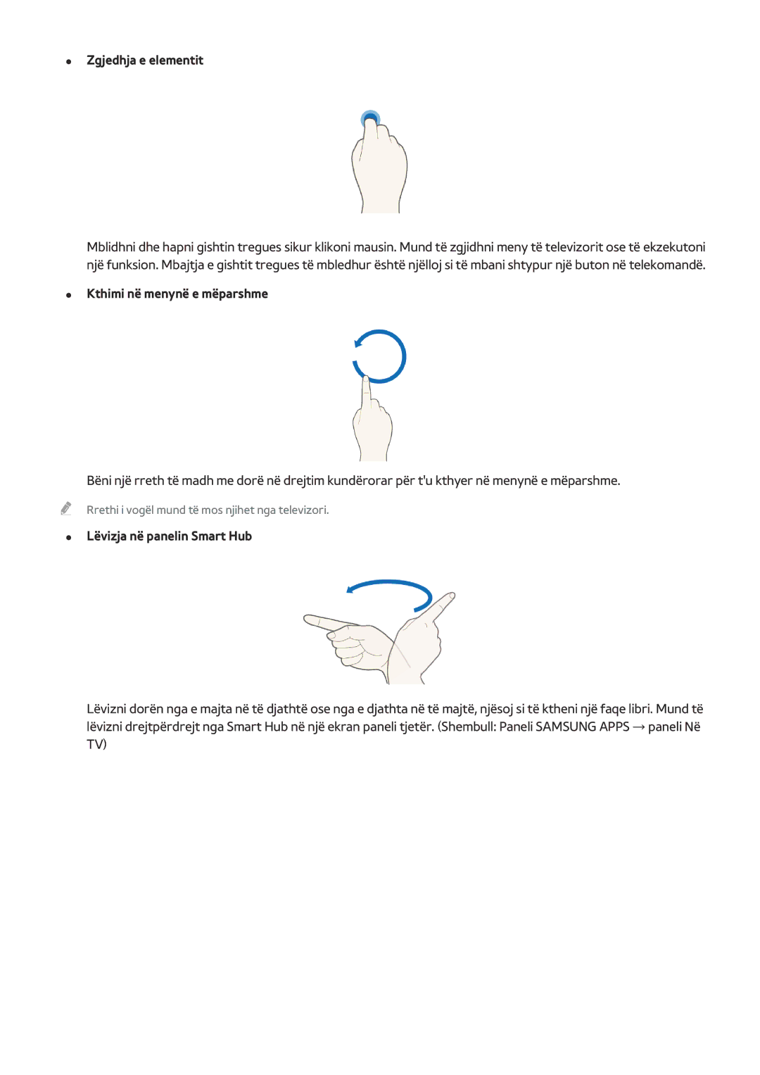Samsung UE55HU7100UXXH, UE55HU7500TXXH, UE55HU8500TXXH manual Kthimi në menynë e mëparshme, Lëvizja në panelin Smart Hub 