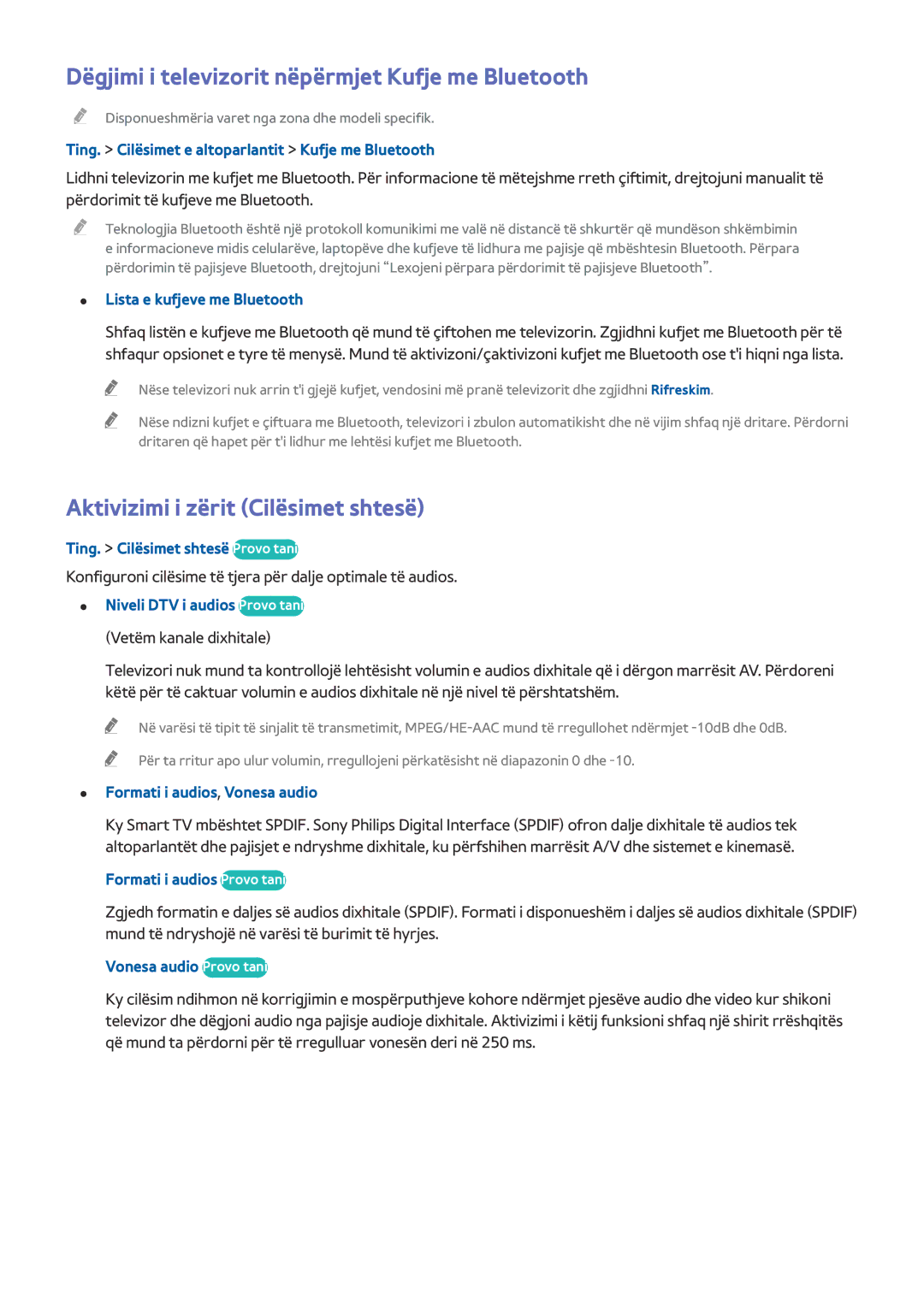 Samsung UE50HU6900UXXH manual Dëgjimi i televizorit nëpërmjet Kufje me Bluetooth, Aktivizimi i zërit Cilësimet shtesë 