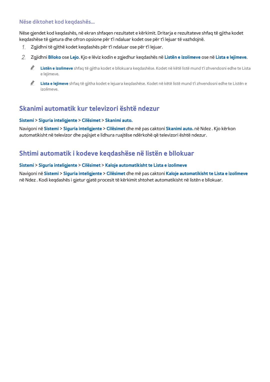 Samsung UE55HU8200TXXH, UE55HU7500TXXH manual Skanimi automatik kur televizori është ndezur, Nëse diktohet kod keqdashës 