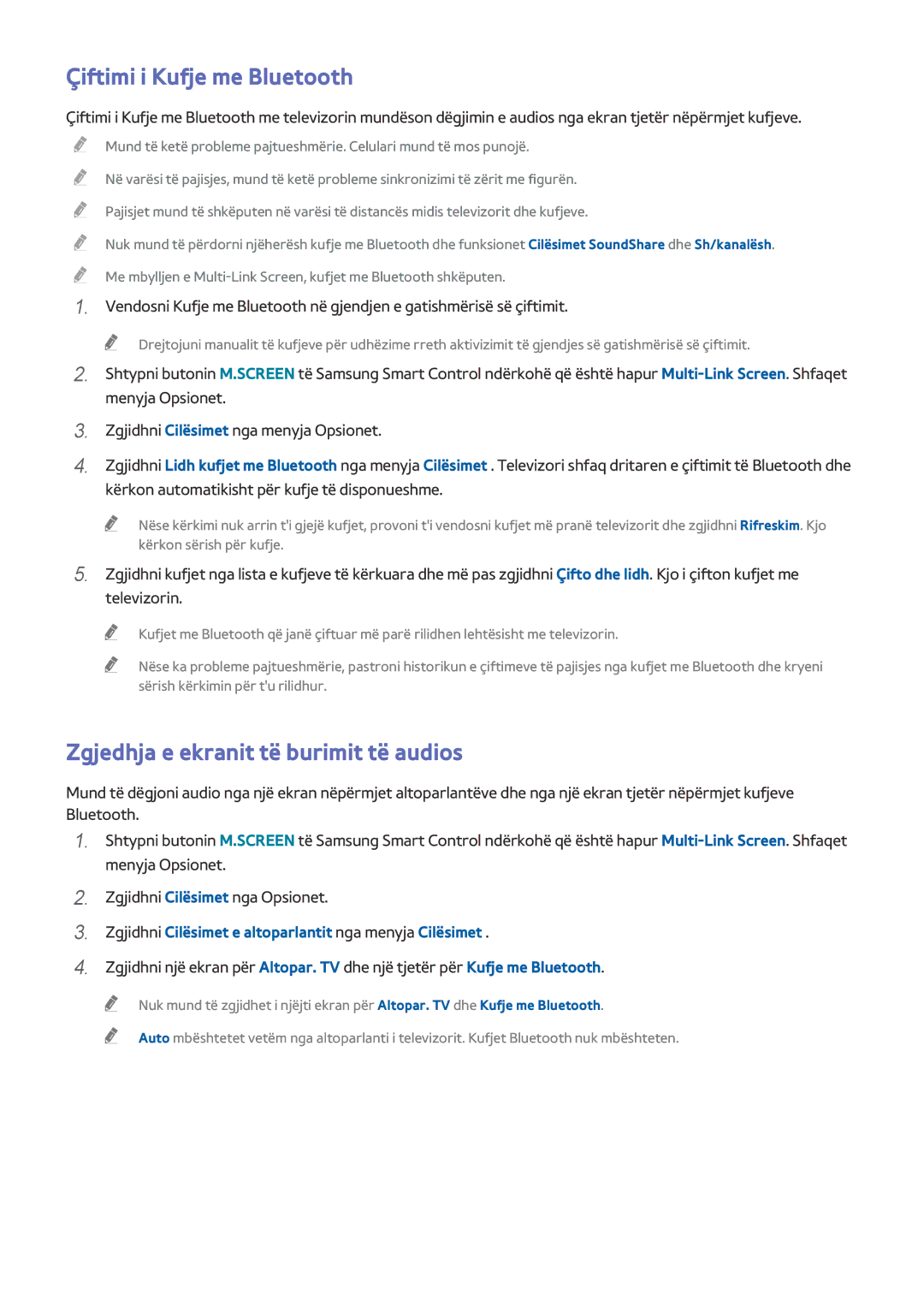 Samsung UE65HU8200TXXH, UE55HU7500TXXH manual Çiftimi i Kufje me Bluetooth, Zgjedhja e ekranit të burimit të audios 