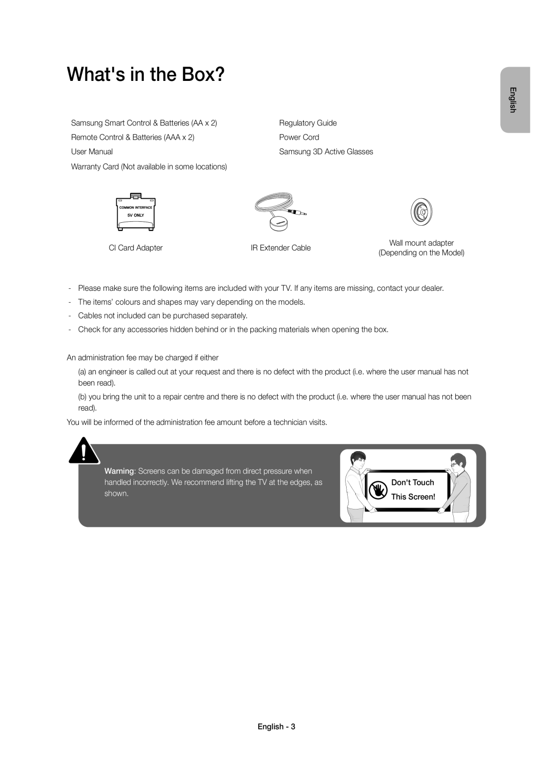 Samsung UE65HU7590LXZG, UE55HU7590LXZG, UE48HU7590LXZG, UE75HU7590LXZG manual Whats in the Box? 