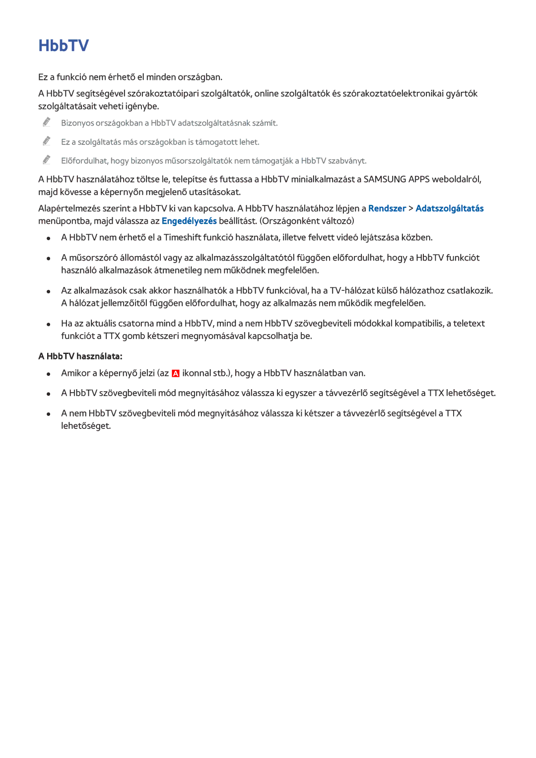 Samsung UE75HU7500TXXH, UE55HU7590LXZG, UE55HU7200SXZG, UE48HU7590LXZG, UE65HU7500LXXC, UE75HU7590LXZG HbbTV használata 
