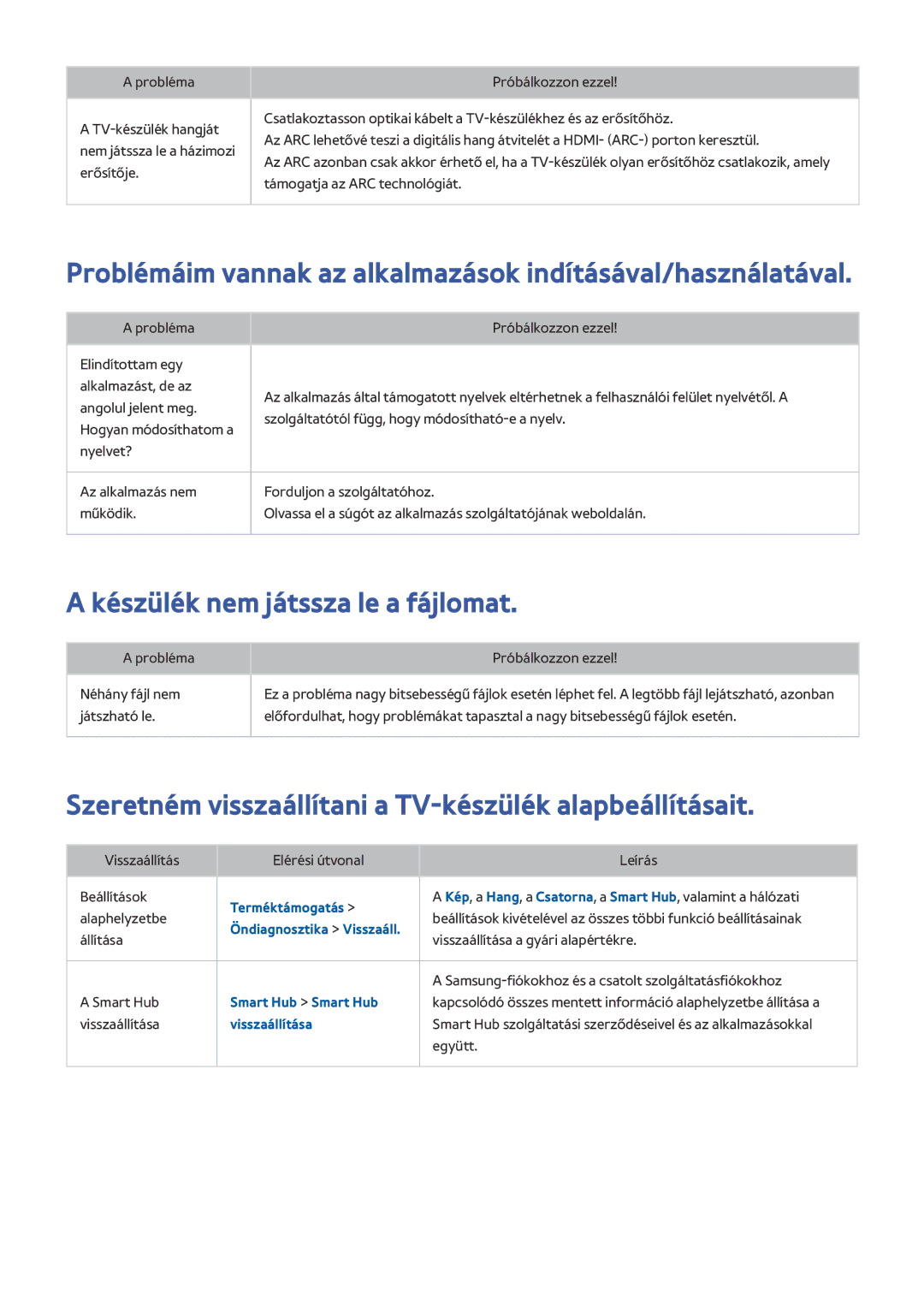 Samsung UE65HU7105UXXE Problémáim vannak az alkalmazások indításával/használatával, Készülék nem játssza le a fájlomat 