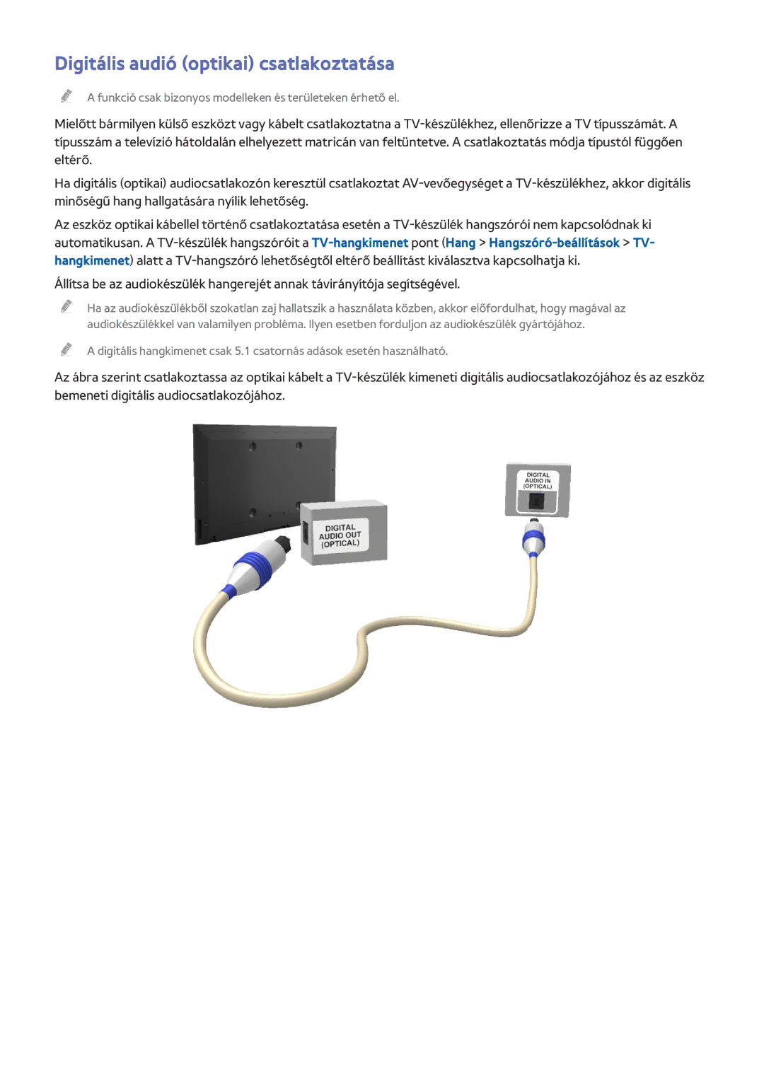 Samsung UE75HU7500LXZF, UE55HU7590LXZG, UE55HU7200SXZG, UE48HU7590LXZG manual Digitális audió optikai csatlakoztatása 