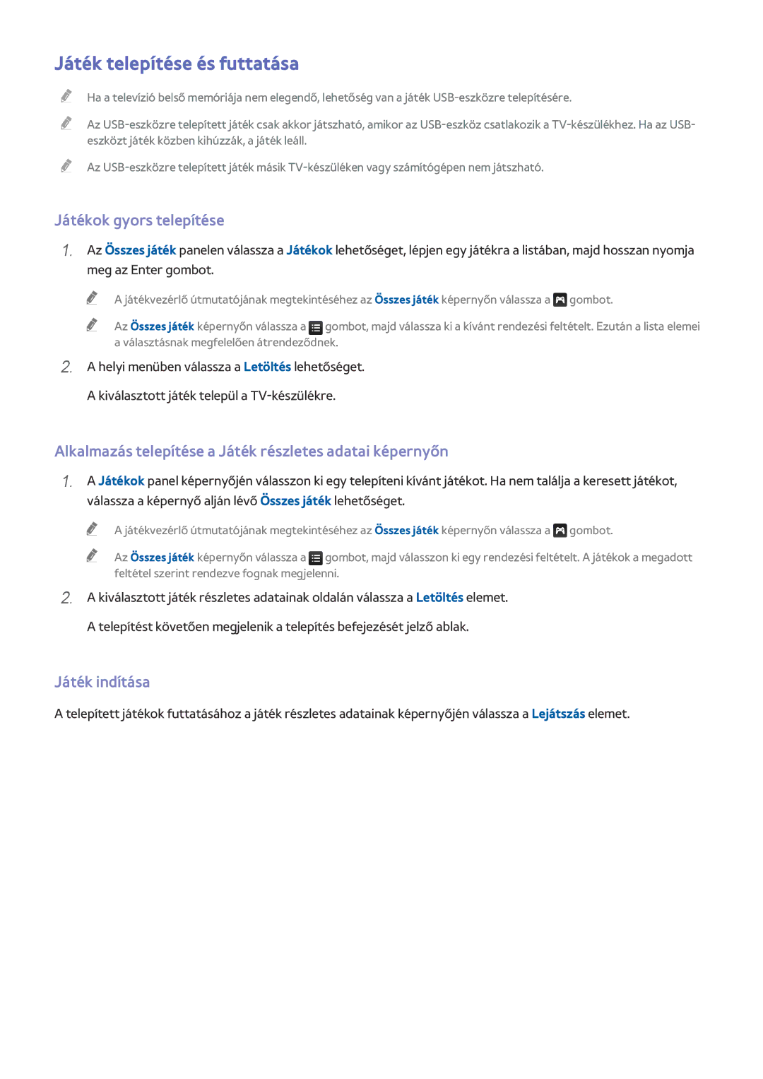 Samsung UE55HU7100SXXH, UE55HU7590LXZG manual Játék telepítése és futtatása, Játékok gyors telepítése, Játék indítása 