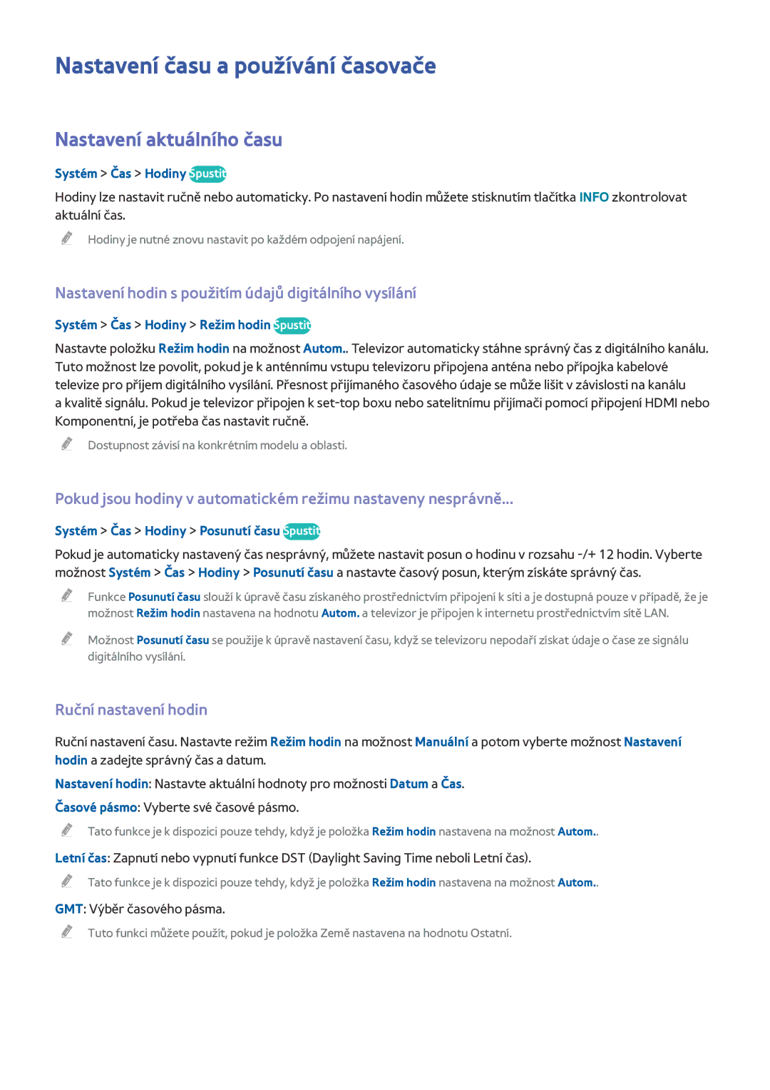 Samsung UE55HU6900SXZF manual Nastavení času a používání časovače, Nastavení aktuálního času, Ruční nastavení hodin 