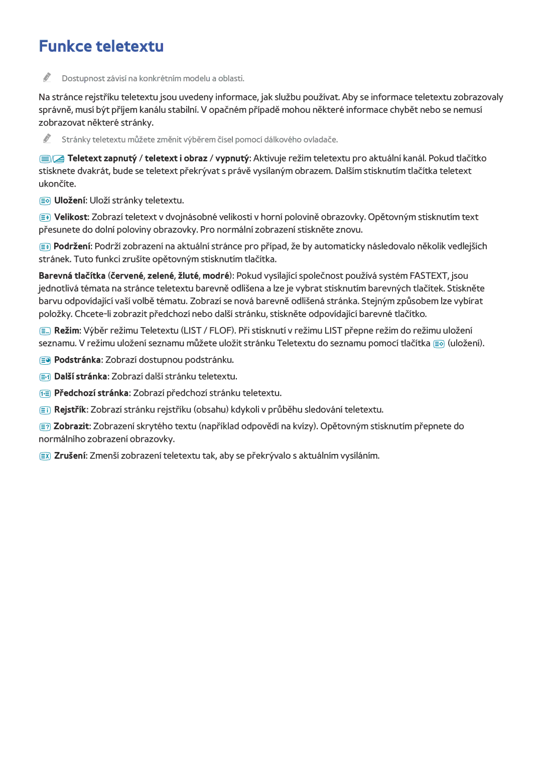 Samsung UE65HU7100SXXC, UE55HU7590LXZG, UE55HU7200SXZG, UE55HU7200SXXH, UE48HU7590LXZG, UE65HU7500LXXC manual Funkce teletextu 