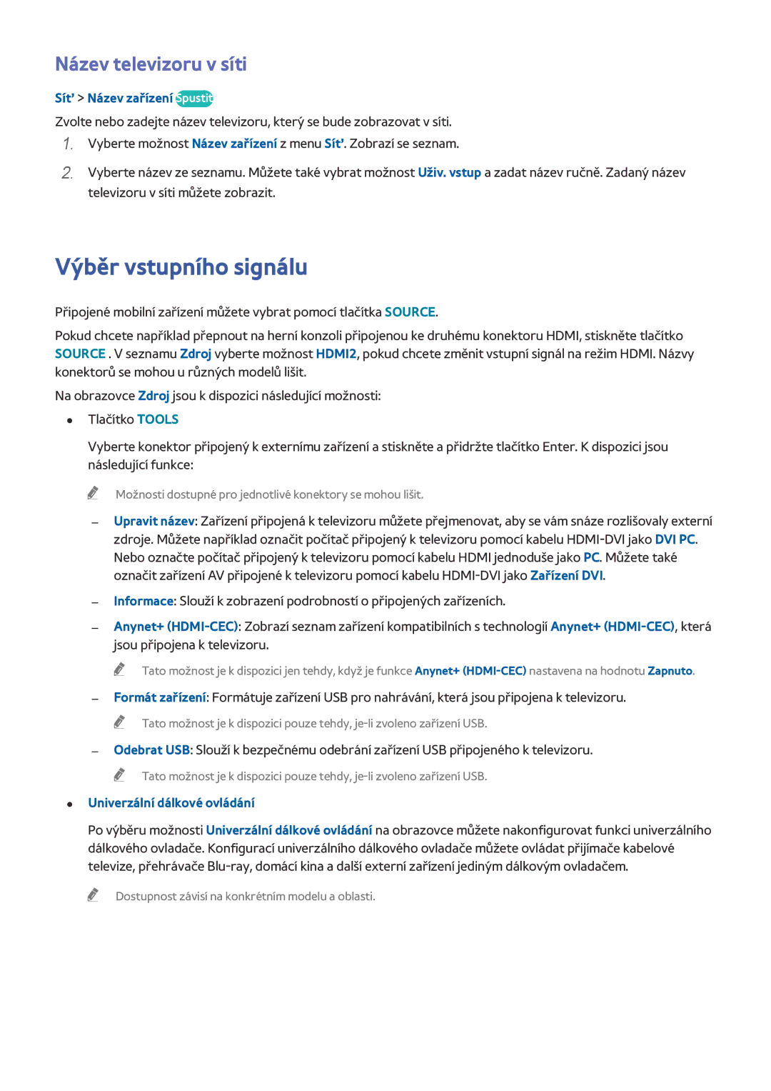 Samsung UE55HU7500LXZF, UE55HU7590LXZG manual Výběr vstupního signálu, Název televizoru v síti, Síť Název zařízení Spustit 