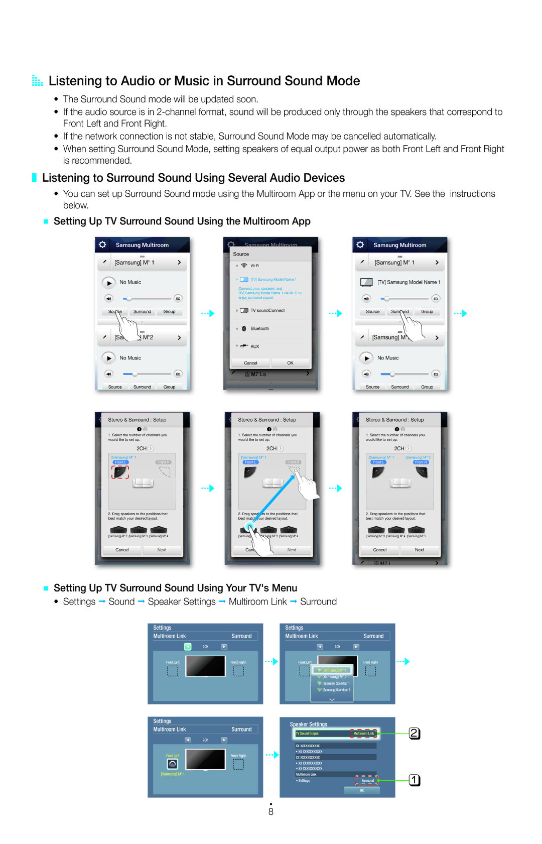 Samsung UE75H6470SSXZG, UE55HU7590LXZG, UE55HU7200SXZG, UE55HU7200SXXH AA Listening to Audio or Music in Surround Sound Mode 