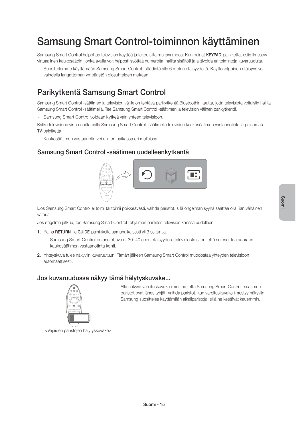 Samsung UE65HU8205TXXE, UE55HU8205TXXE Samsung Smart Control-toiminnon käyttäminen, Parikytkentä Samsung Smart Control 