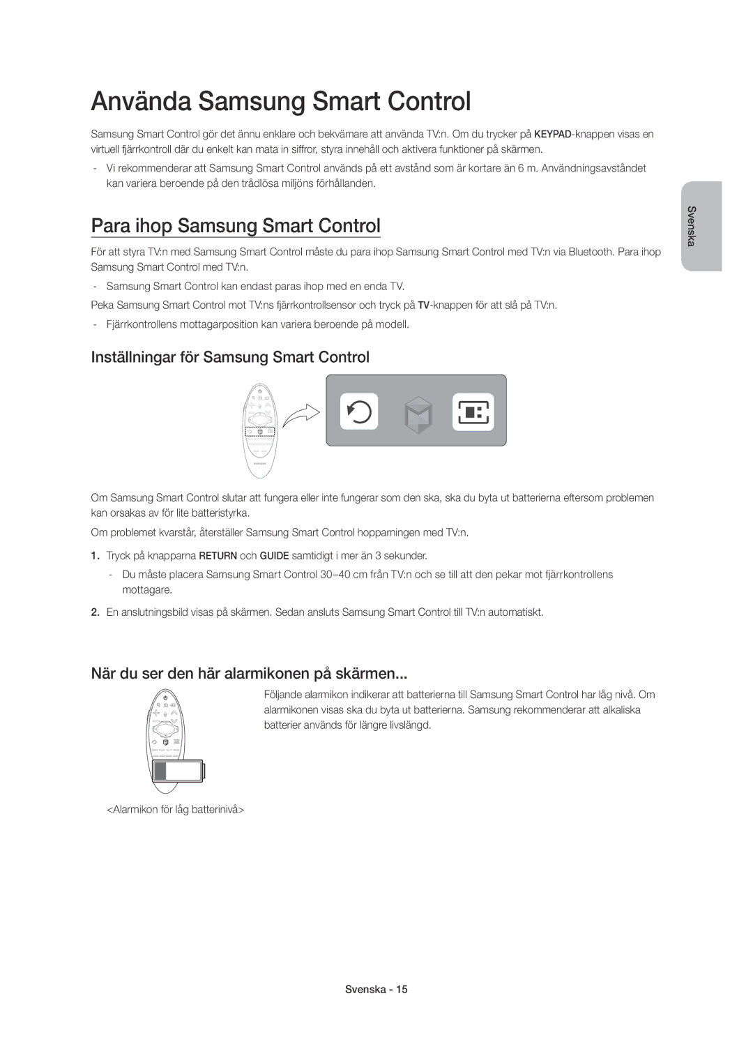 Samsung UE65HU8205TXXE, UE55HU8205TXXE manual Använda Samsung Smart Control, Para ihop Samsung Smart Control 